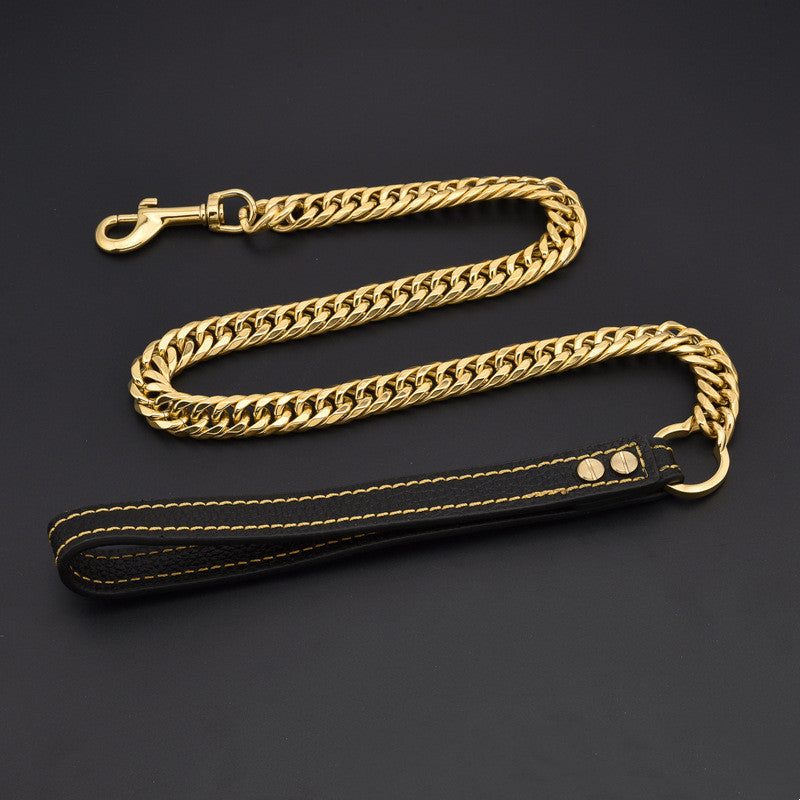 Titanium Steel Dog Chain with Leather Leash