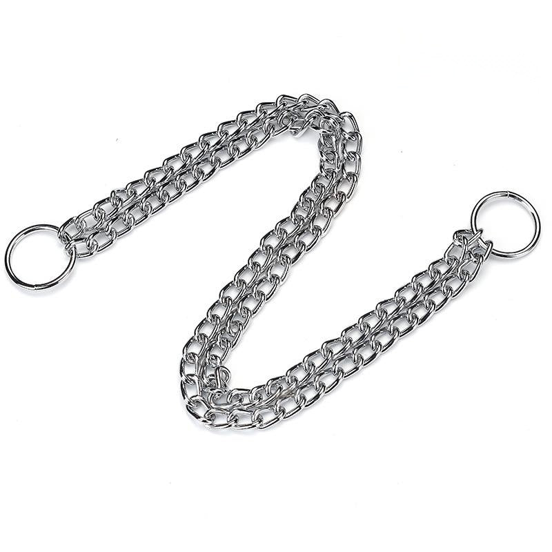 Chrome-Plated Double-Row Chain Dog Collar