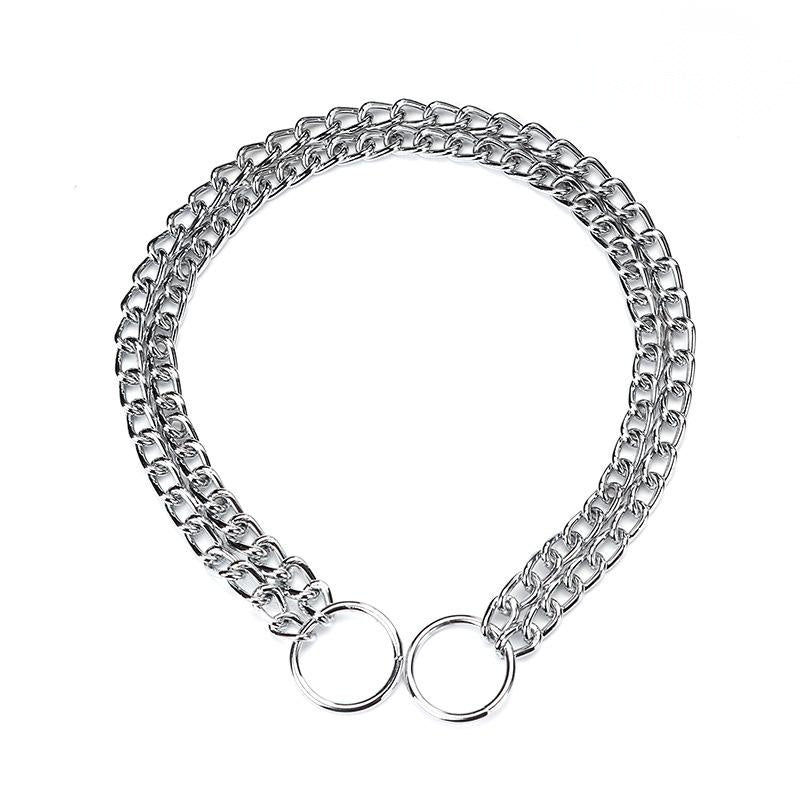 Chrome-Plated Double-Row Chain Dog Collar