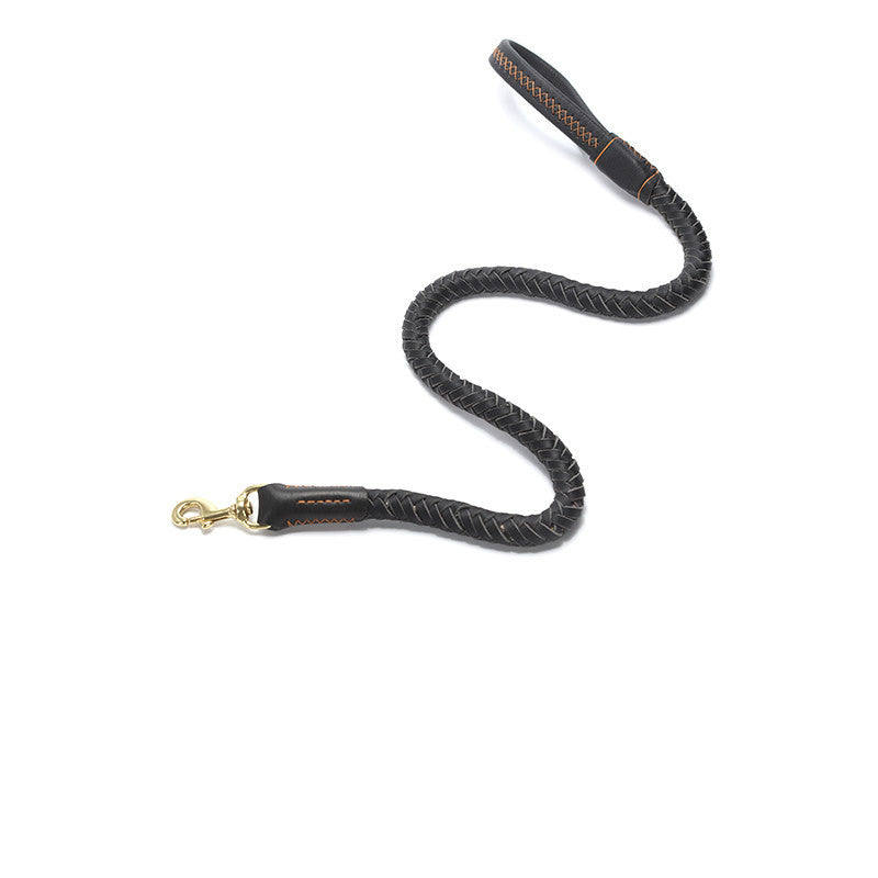 Leather Dog Leash with Anti-Breakaway Chain