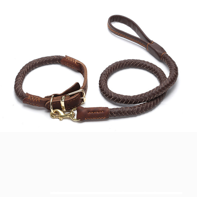 Leather Dog Leash with Anti-Breakaway Chain