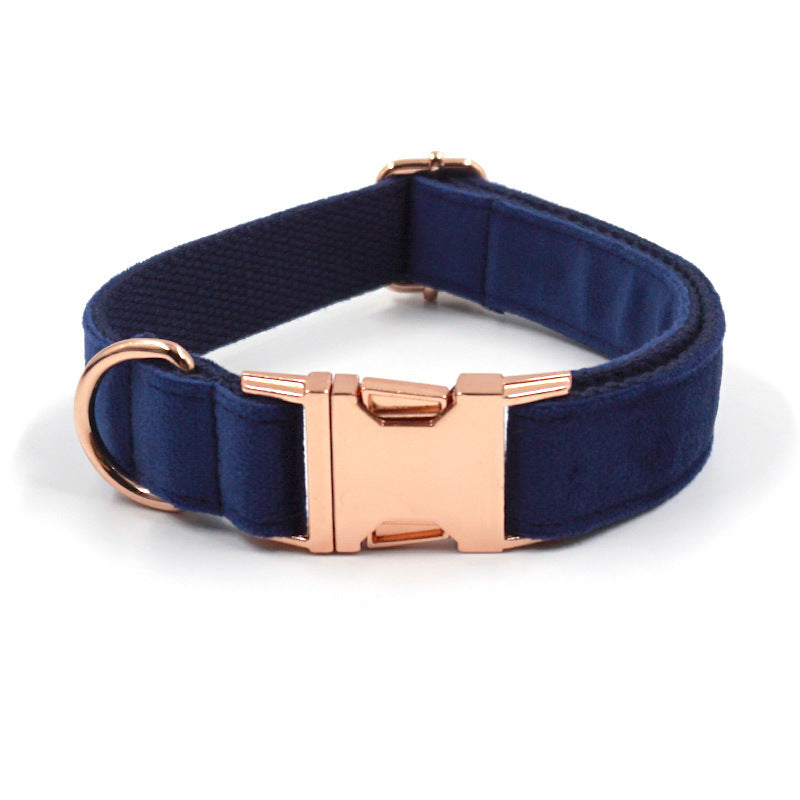 Blue Velvet Pet Collar with Rose Gold Buckle