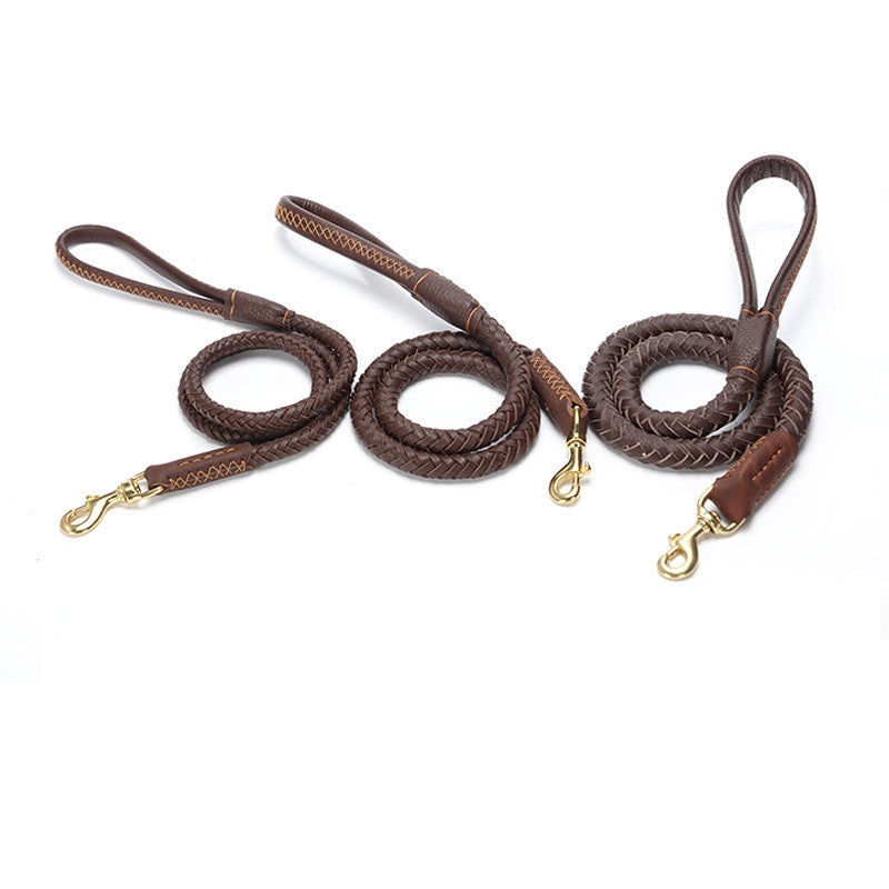 Leather Dog Leash with Anti-Breakaway Chain