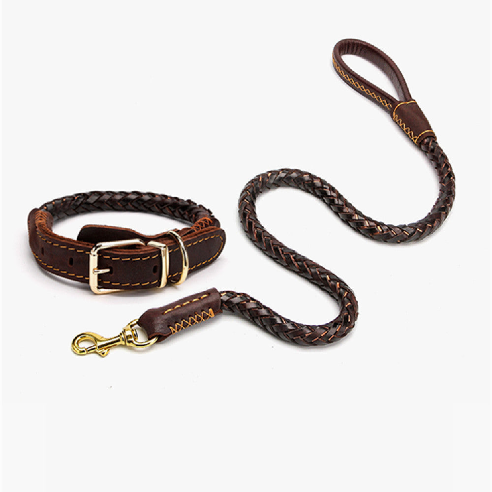 Leather Dog Leash with Anti-Breakaway Chain