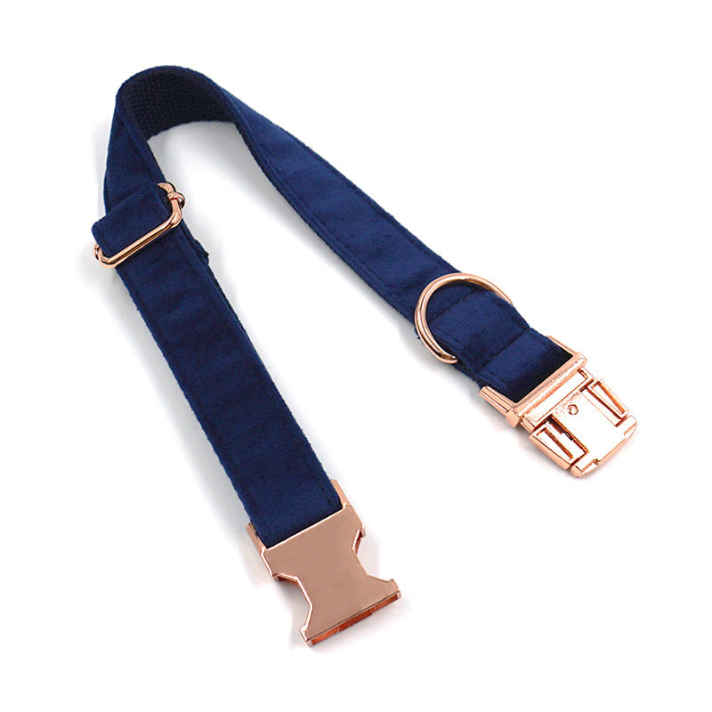 Blue Velvet Pet Collar with Rose Gold Buckle