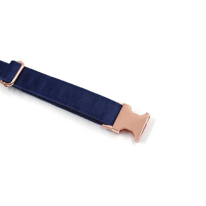 Blue Velvet Pet Collar with Rose Gold Buckle