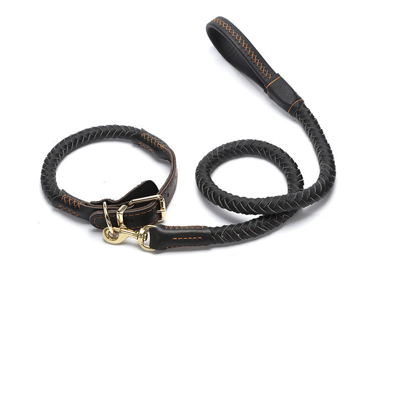 Leather Dog Leash with Anti-Breakaway Chain