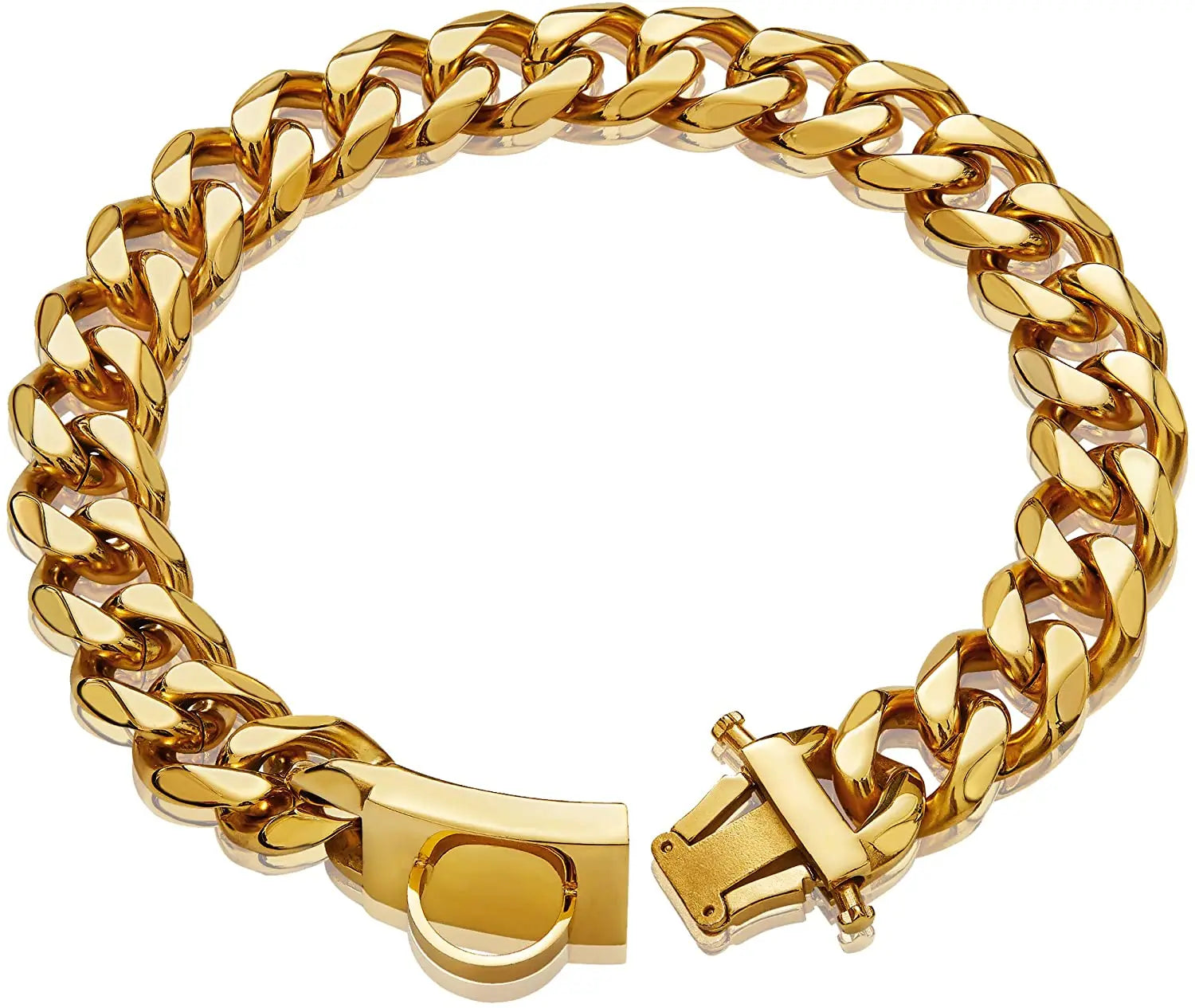 Gold Dog Collar Stainless Steel Cuban Link Chain