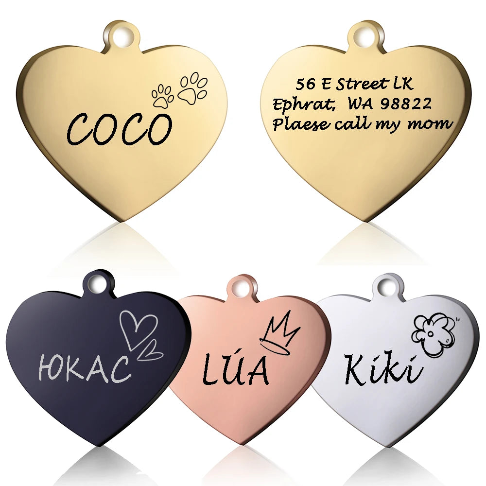 Custom Engraved Dog ID Heart Tag & Cat Collar Pendant