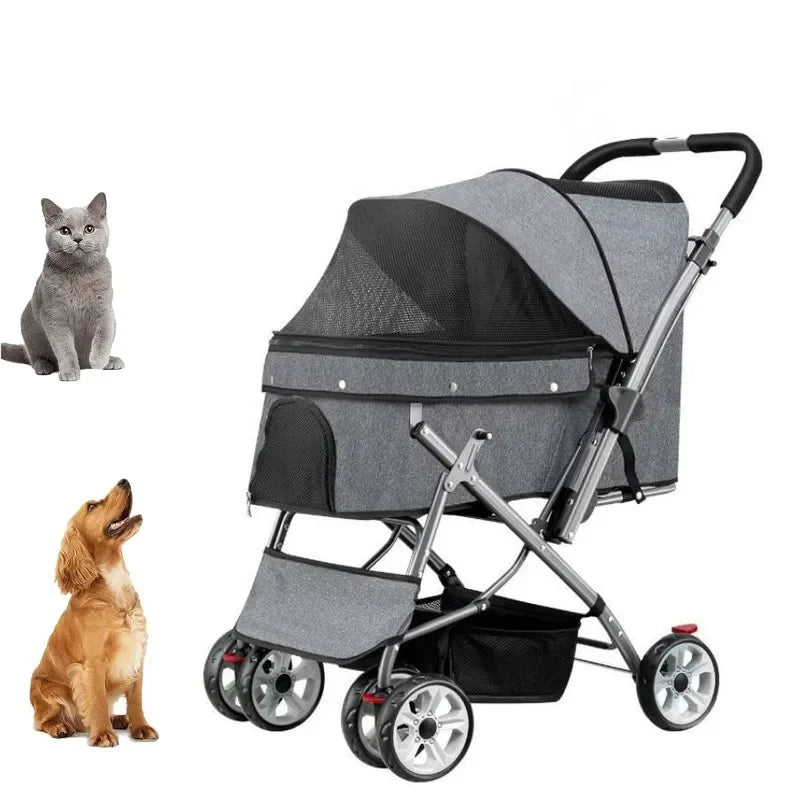 4-Wheel Foldable Pet Stroller with Storage