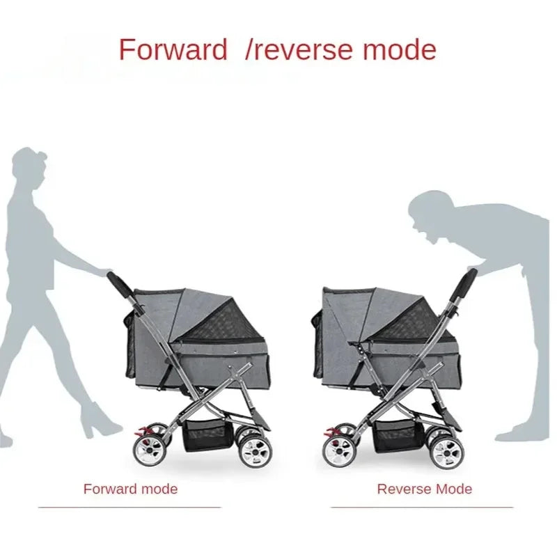 4-Wheel Foldable Pet Stroller with Storage