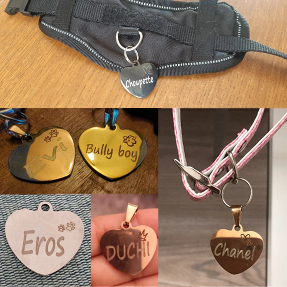 Custom Engraved Dog ID Heart Tag & Cat Collar Pendant