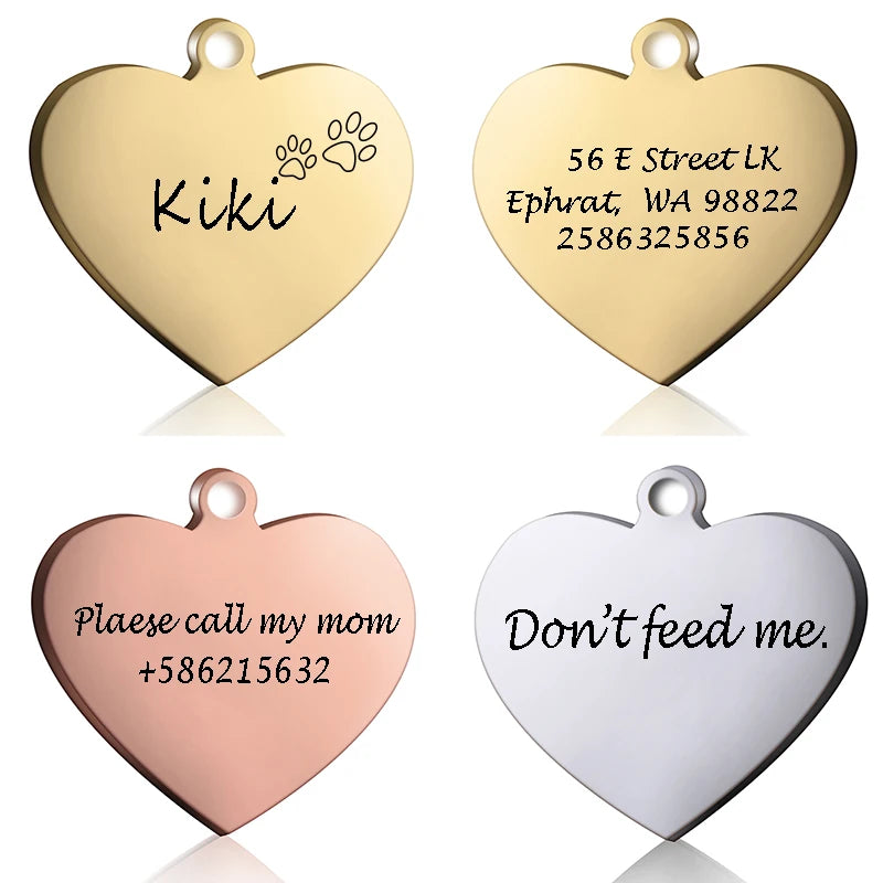 Custom Engraved Dog ID Heart Tag & Cat Collar Pendant