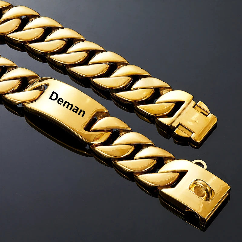 Personalized Wide Gold Chain Dog Collar