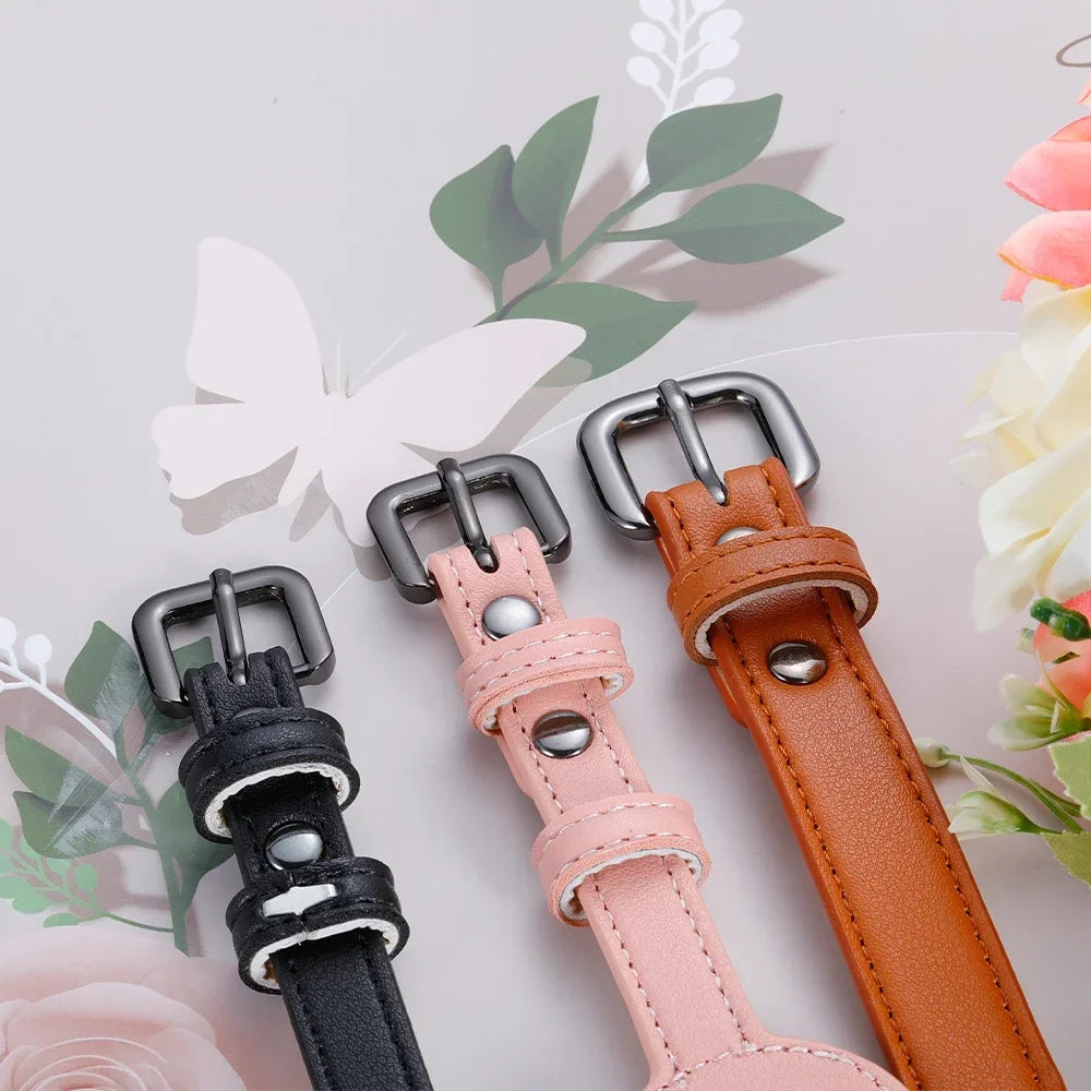 Personalized Leather Pet Collar with Airtag Protective Case