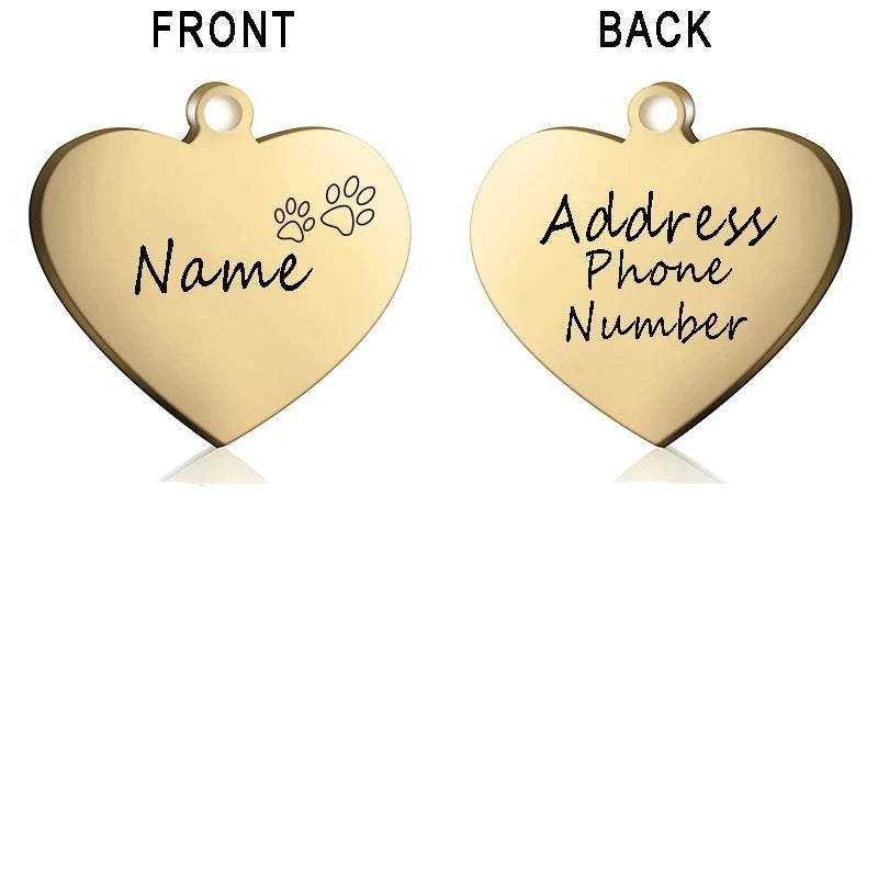 Custom Engraved Dog ID Heart Tag & Cat Collar Pendant