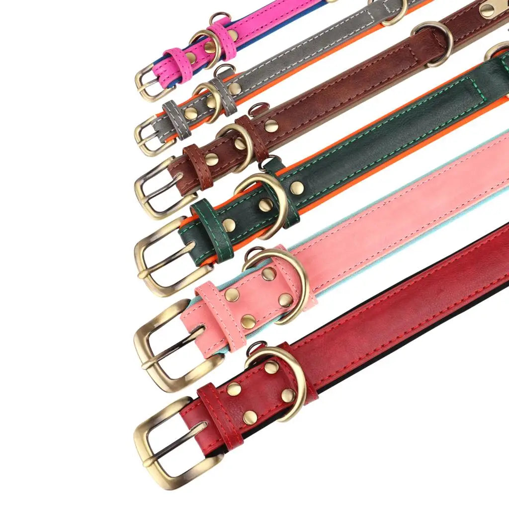 Customized Leather Dog Collar & Leash Set with Nameplate