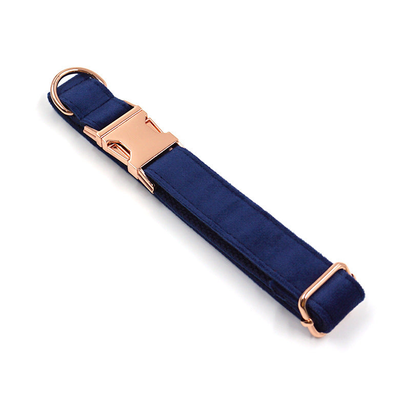 Blue Velvet Pet Collar with Rose Gold Buckle