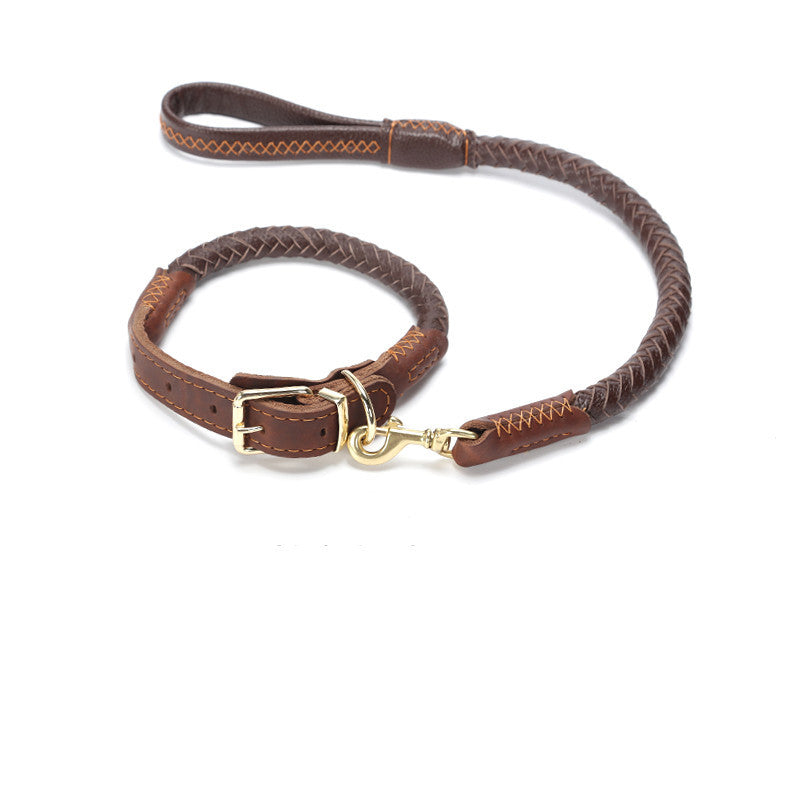 Leather Dog Leash with Anti-Breakaway Chain